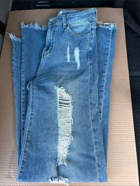 Litz BY Uniq Distressed Blue Women's Jeans - Classic bell bottom 14”across